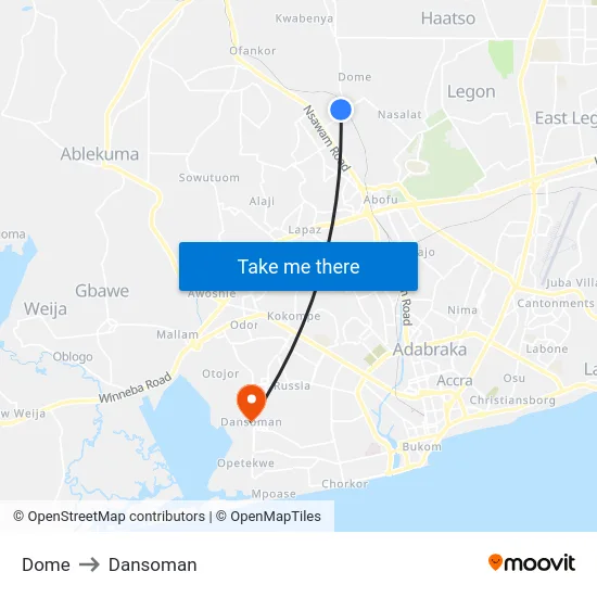 Dome to Dansoman map