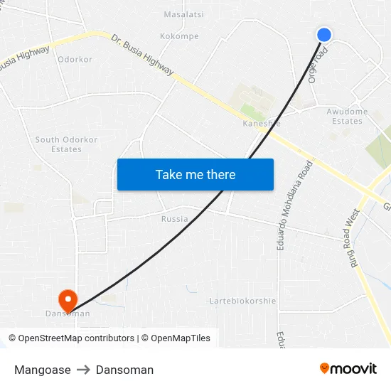 Mangoase to Dansoman map