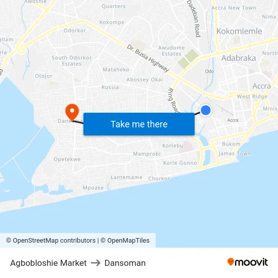 Agbobloshie Market to Dansoman map