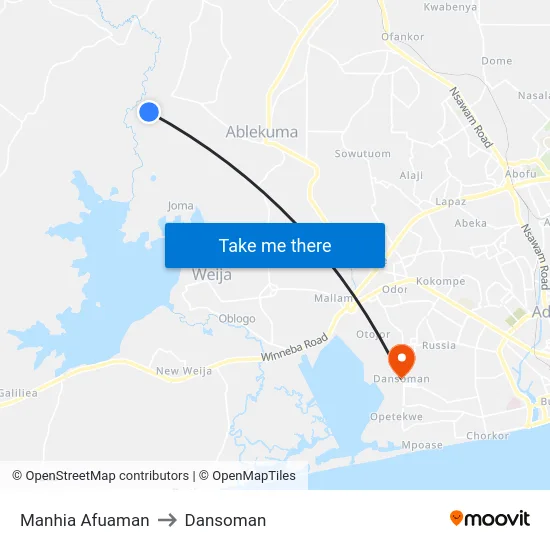 Manhia Afuaman to Dansoman map