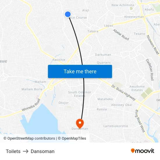Toilets to Dansoman map