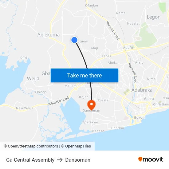 Ga Central Assembly to Dansoman map