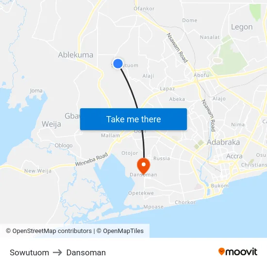 Sowutuom to Dansoman map