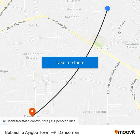 Bubiashie Ayigbe Town to Dansoman map