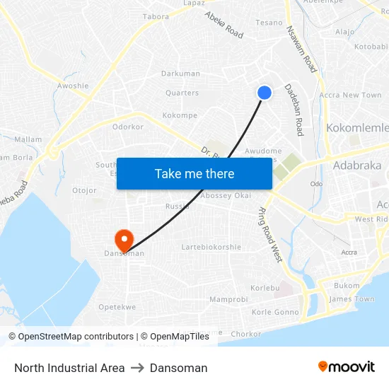 North Industrial Area to Dansoman map