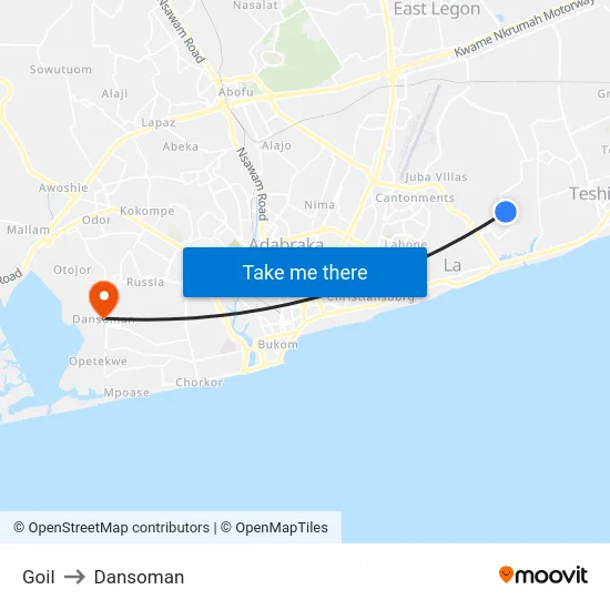 Goil to Dansoman map