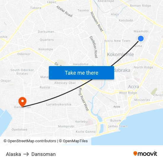 Alaska to Dansoman map