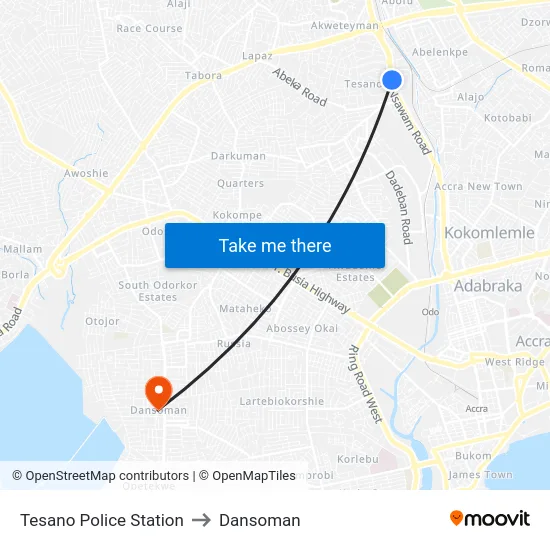 Tesano Police Station to Dansoman map