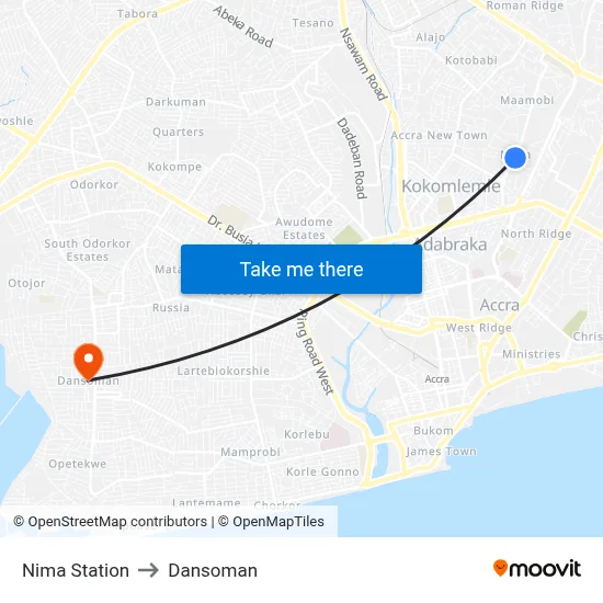 Nima Station to Dansoman map