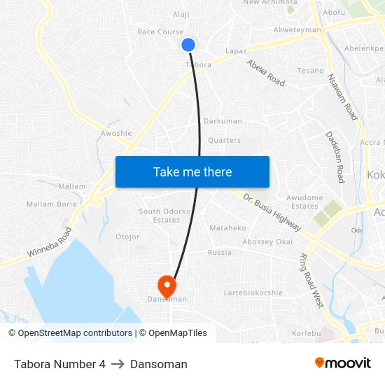 Tabora Number 4 to Dansoman map