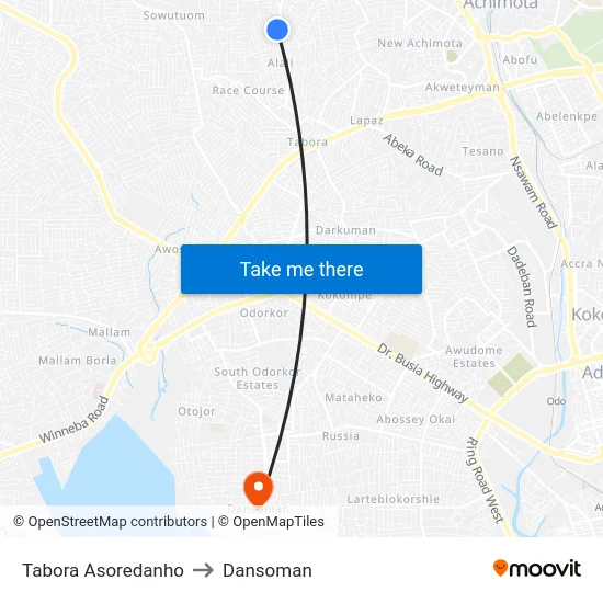 Tabora Asoredanho to Dansoman map