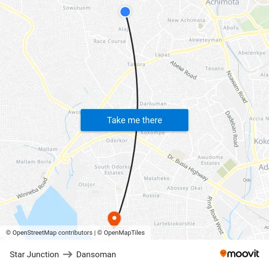 Star Junction to Dansoman map