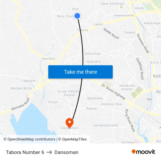 Tabora Number 6 to Dansoman map