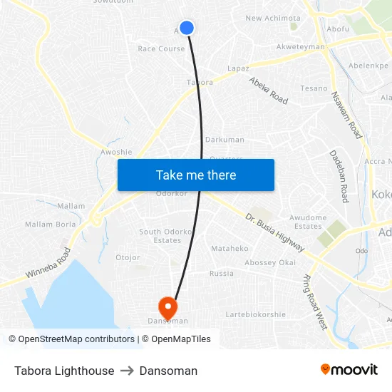 Tabora Lighthouse to Dansoman map