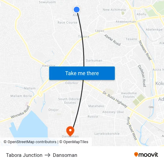 Tabora Junction to Dansoman map
