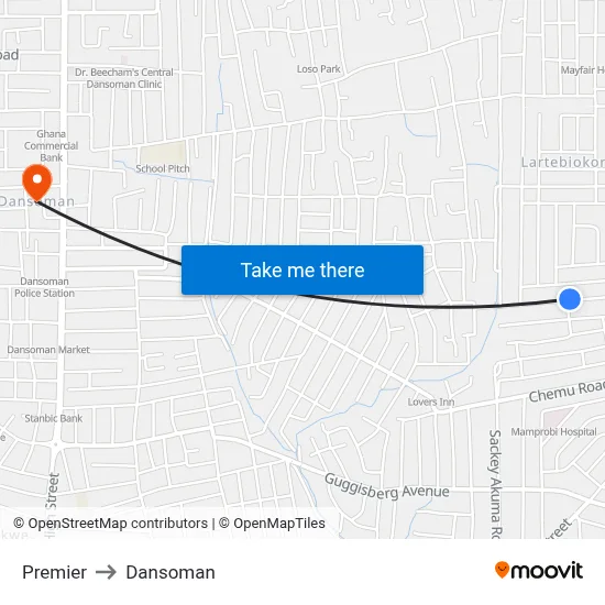 Premier to Dansoman map