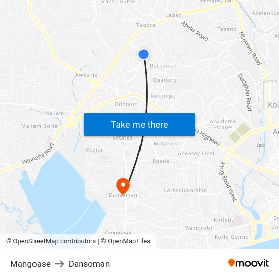 Mangoase to Dansoman map
