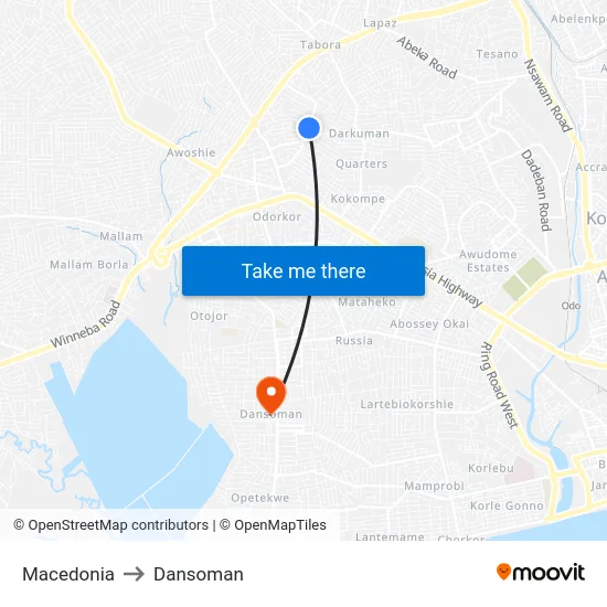 Macedonia to Dansoman map