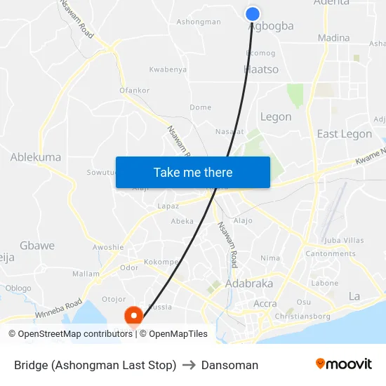 Bridge (Ashongman Last Stop) to Dansoman map