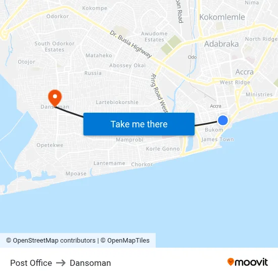 Post Office to Dansoman map