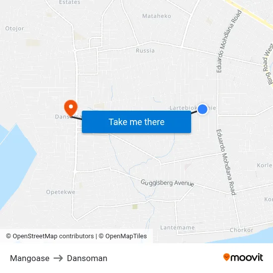 Mangoase to Dansoman map
