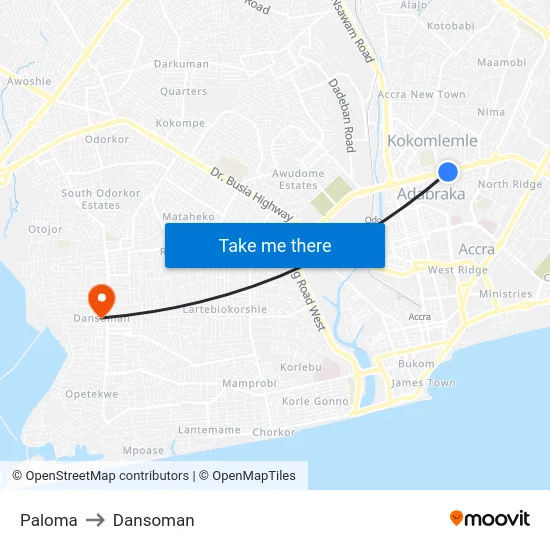 Paloma to Dansoman map