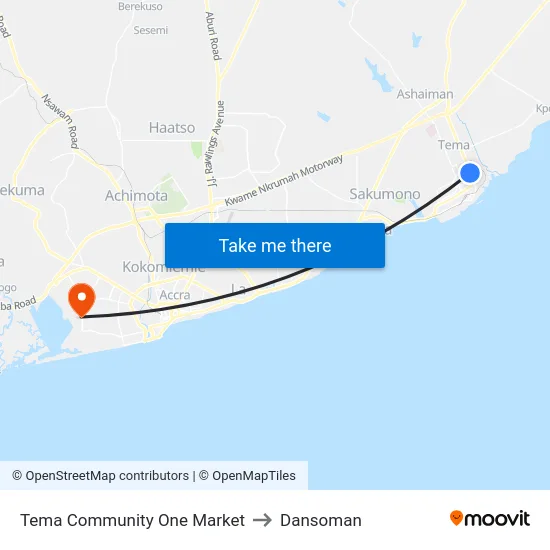 Tema Community One Market to Dansoman map