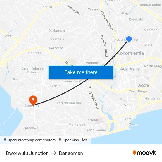 Dworwulu Junction to Dansoman map