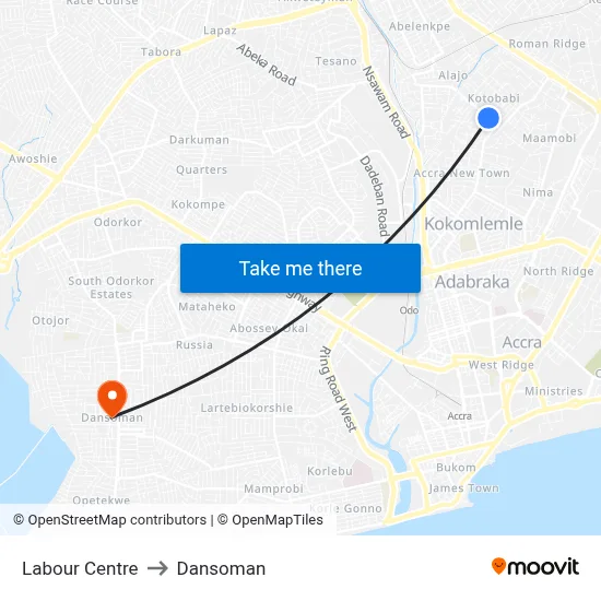 Labour Centre to Dansoman map