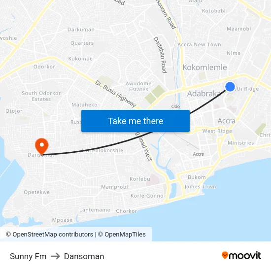 Sunny Fm to Dansoman map