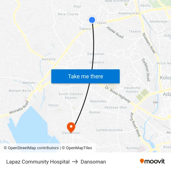 Lapaz Community Hospital to Dansoman map