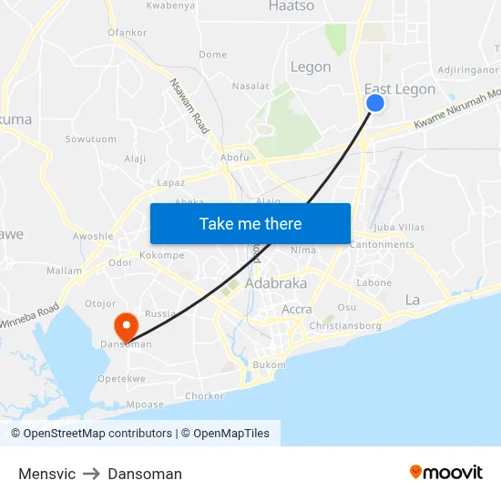 Mensvic to Dansoman map