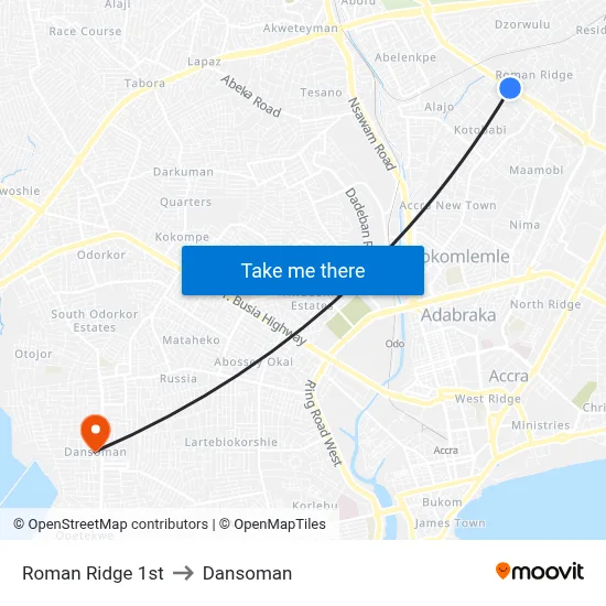 Roman Ridge 1st to Dansoman map