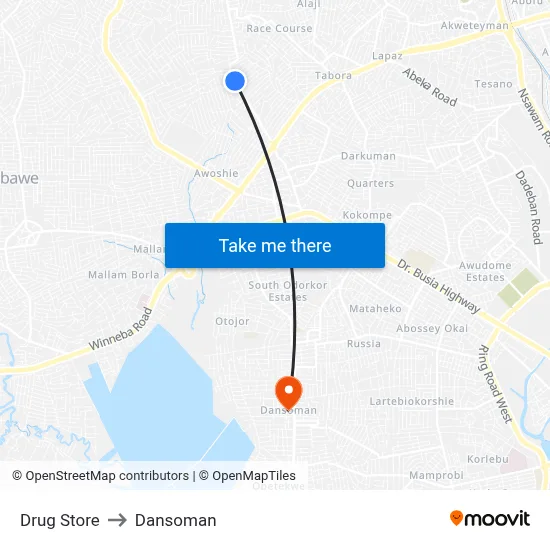 Drug Store to Dansoman map