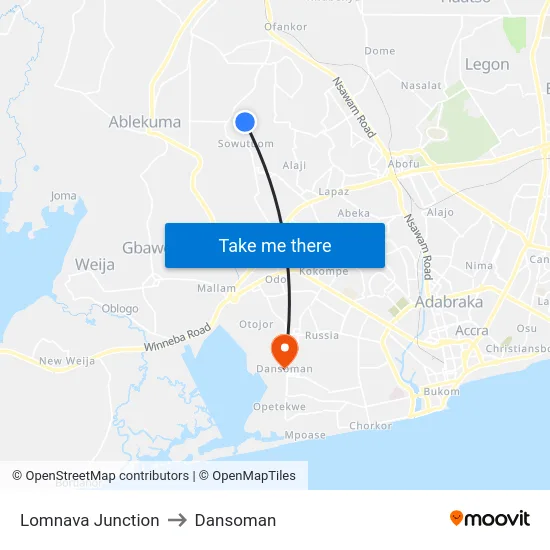 Lomnava Junction to Dansoman map