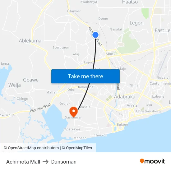Achimota Mall to Dansoman map