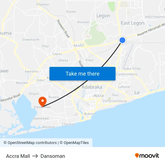 Accra Mall to Dansoman map