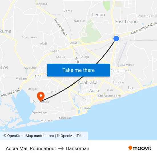 Accra Mall Roundabout to Dansoman map