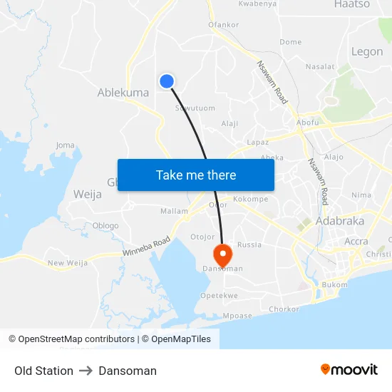 Old Station to Dansoman map