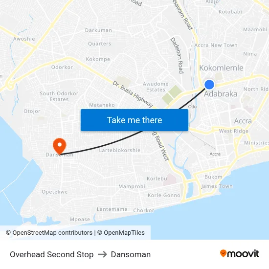 Overhead Second Stop to Dansoman map