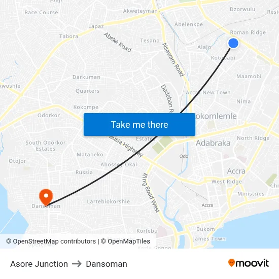 Asore Junction to Dansoman map