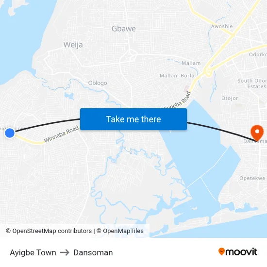 Ayigbe Town to Dansoman map