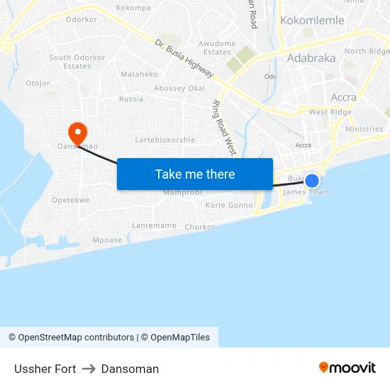 Ussher Fort to Dansoman map