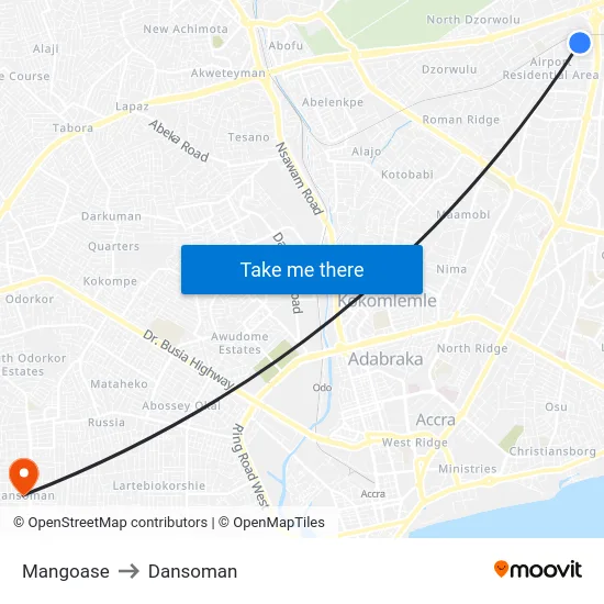 Mangoase to Dansoman map