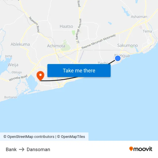 Bank to Dansoman map