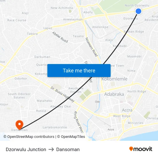 Dzorwulu Junction to Dansoman map