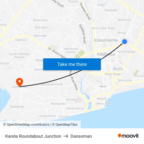 Kanda Roundabout Junction to Dansoman map