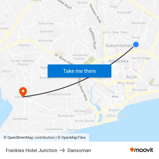 Frankies Hotel Junction to Dansoman map