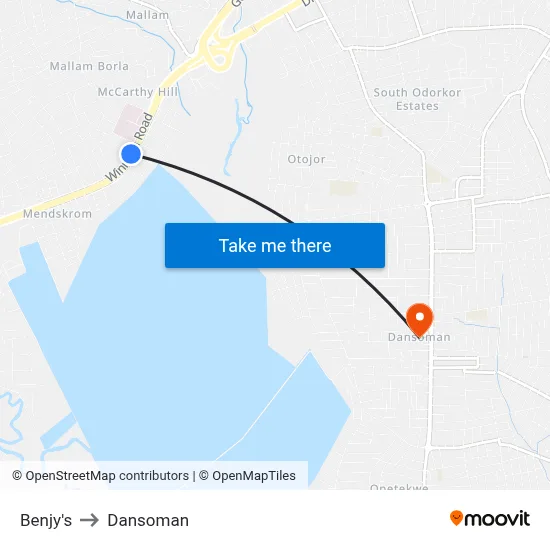 Benjy's to Dansoman map