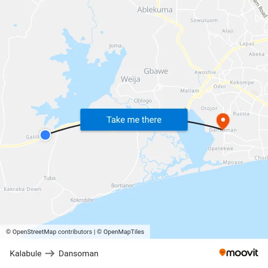 Kalabule to Dansoman map